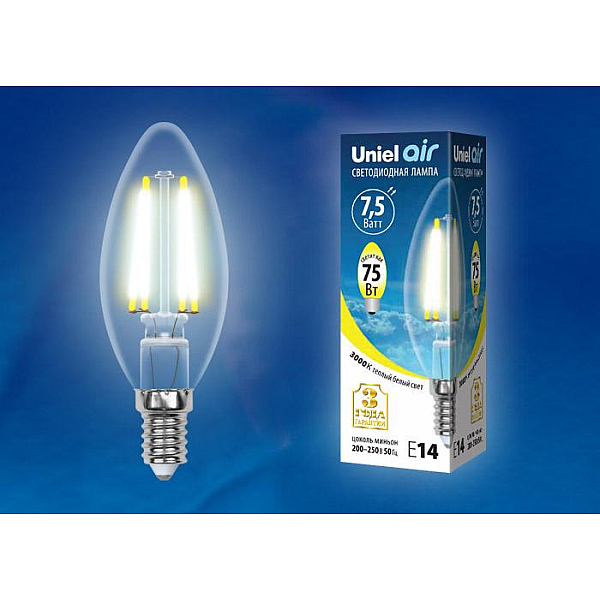 Лампа светодиодная филаментная (UL-00002212) Uniel E27 8W 4000K прозрачная LED-A60-8W/NW/E27/CL GLA01TR