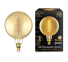 Лампа светодиодная филаментная Gauss E27 6W 2700K шар янтарный 154802118