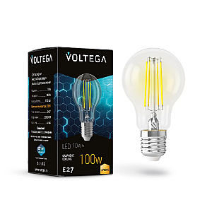 Лампа светодиодная филаментная Voltega E27 9W 2700K груша прозрачная 7227