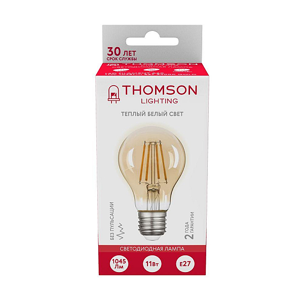 Лампа светодиодная филаментная Thomson E27 11W 2400K груша прозрачная TH-B2112