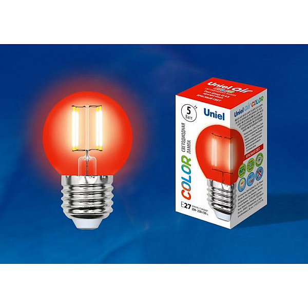 Лампа светодиодная филаментная (UL-00002985) Uniel E14 5W красный LED-G45-5W/RED/E14 GLA02RD