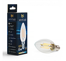 Лампа светодиодная филаментная Myfar Базис E14 свеча прозрачная MB1002E14-6W4K