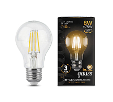 Лампа светодиодная филаментная Gauss E27 8W 2700К прозрачная 102802108