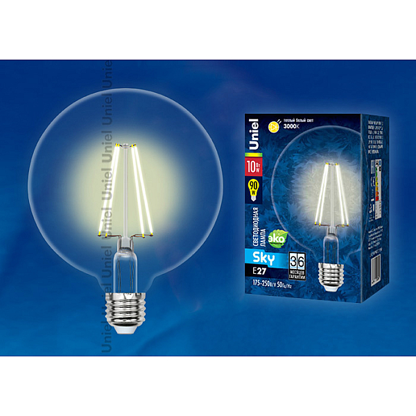 Лампа светодиодная филаментная (10534) Uniel E27 10W 3000K прозрачная LED-G125-10W/WW/E27/CL PLS02WH