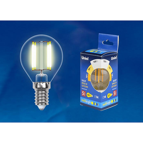 Лампа светодиодная филаментная Uniel E14 5W 3000K прозрачная LED-C35-5W/WW/E14/CL/MB GLM10TR UL-00002367
