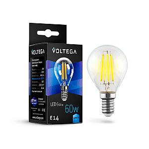 Лампа светодиодная Voltega E14 6W 4000К шар прозрачный VG10-G1E14cold6W-F 7022