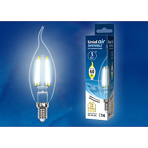 Лампа светодиодная филаментная (UL-00002865) Uniel E14 5W 4000K LED-CW35-5W/NW/E14/CL/DIM GLA01TR