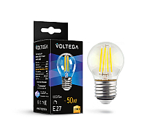 Лампа светодиодная филаментная Voltega E27 5W 2700K шар прозрачный 7201