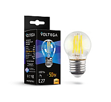 Лампа светодиодная филаментная Voltega E27 5W 2700K шар прозрачный 7201