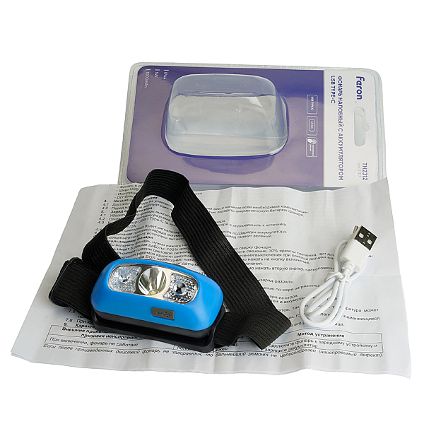 Фонарь налобный Feron TH2312 с аккумулятором 5W USB IP44, пластик 51117