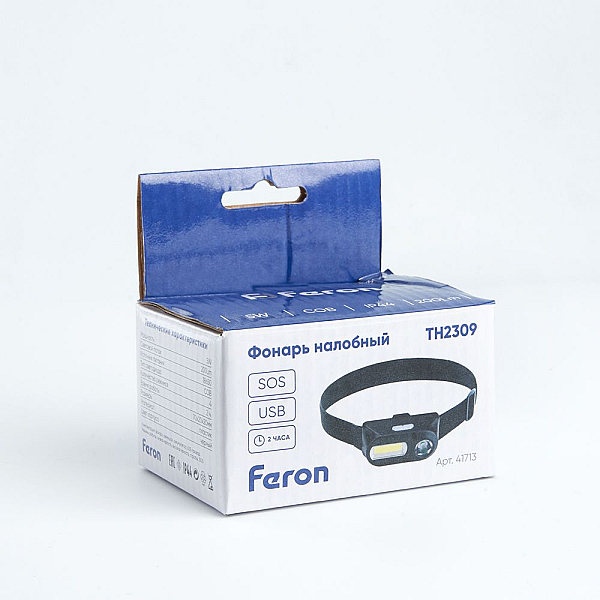 Налобный светодиодный фонарь Feron TH2309 аккумуляторный 70х20 200 лм 41713