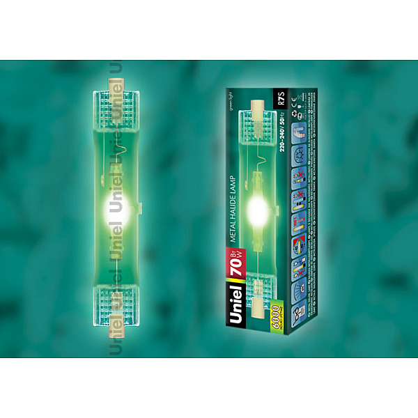 Лампа металлогалогенная линейная (04848) Uniel R7s 70W прозрачная MH-DE-70/GREEN/R7s