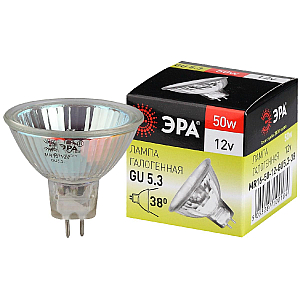 Лампа галогенная Эра GU5.3 50W 3000K GU5.3-MR16-50W-12V-CL C0027358