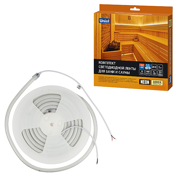 Комплект гибкого неона Uniel ULS-N40-2835-120LED/m-16mm-IP68-DC24V-10W/m-5M-3000K NEON SET01 UL-00012843