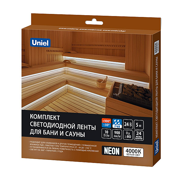 Комплект гибкого неона Uniel ULS-N40-2835-120LED/m-16mm-IP68-DC24V-10W/m-5M-4000K NEON SET01 UL-00012844