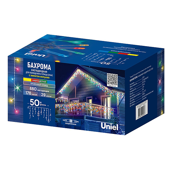 Гирлянда бахрома с эффектом мерцания Uniel ULD-B50006-880/TTK MULTI IP44 UL-00013125