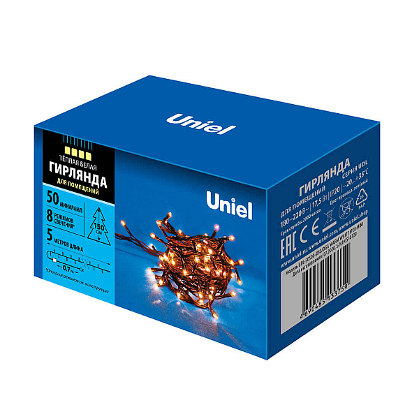 Светодиодная гирлянда Uniel (UL-00007189) теплый белый  UDL-S0500-050/DGA Warm White IP20 Mini