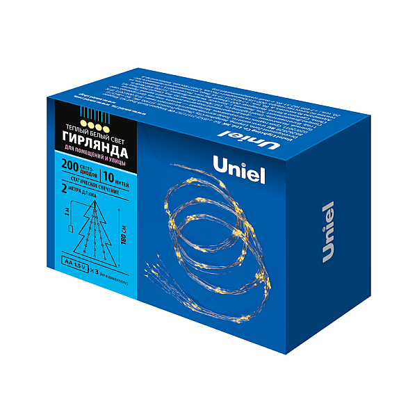 Гирлянда Uniel ULD-E0200-200/STB/3AA WARM WHITE IP44