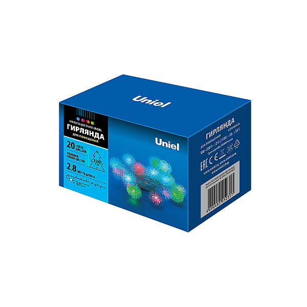 Светодиодная гирлянда (07921) Uniel Шарики 220V разноцветный ULD-S0280-020/DTA RGB IP20 BALLS