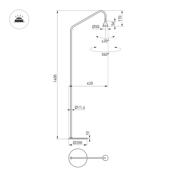 Торшер Arlight SP-RINAR-FLOOR-5W Warm3000 (BK, 36 deg, 230V) (IP20 Металл) 059322