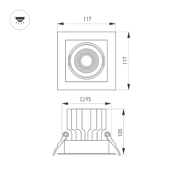 Встраиваемый карданный светильник Arlight MS-VORTEX-BUILT-S117x117-20W Warm3000 (WH-WH, 40 deg, 230V) (IP20 Металл) 057918