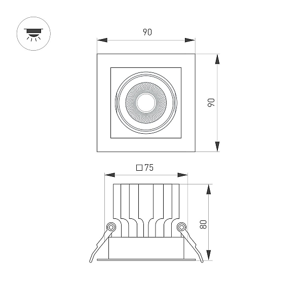Встраиваемый светильник Arlight MS-VORTEX-BUILT-S90x90-12W Day4000 (BK-BK, 20 deg, 230V) 058370