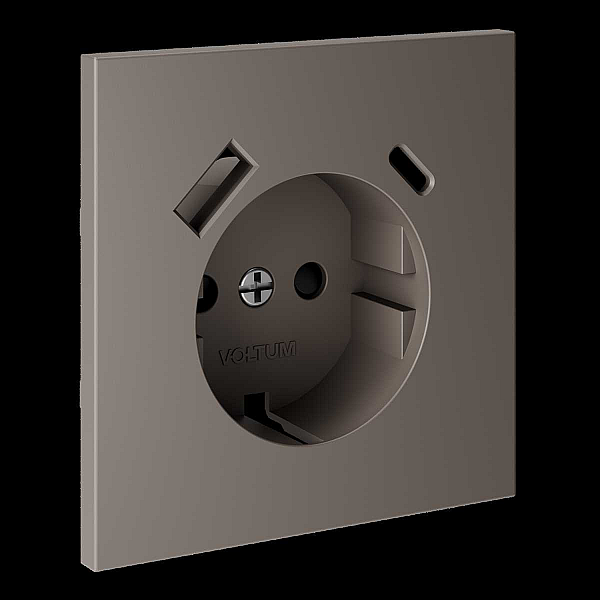 Накладка для розетки с заземлением и защитными шторками, с USB A+C, S70 (капучино) Voltum VLS001014