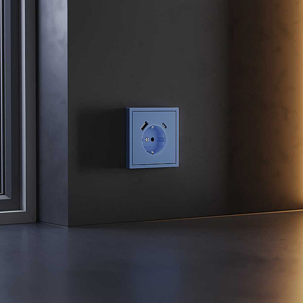 Накладка для розетки с заземлением и защитными шторками, с USB A+C, S70 (деним) Voltum VLS001015