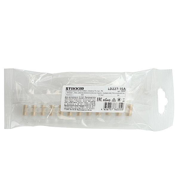 Колодка клеммная винтовая STEKKER, линейка 12 штук, полиэтилен, LD227-15A DIY