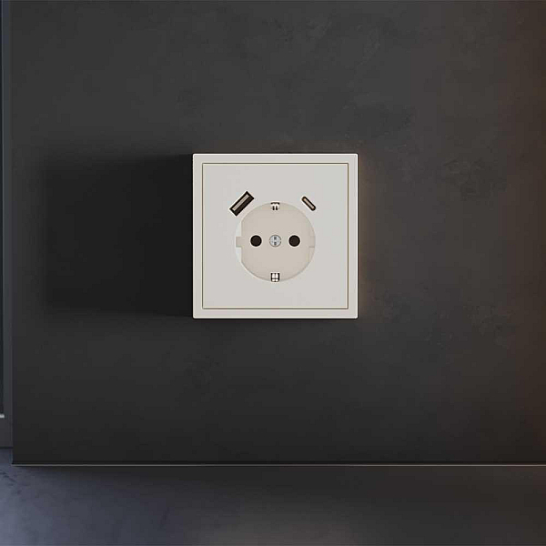 Накладка для розетки с заземлением и защитными шторками, с USB A+C, S70 (хлопок) Voltum VLS001013