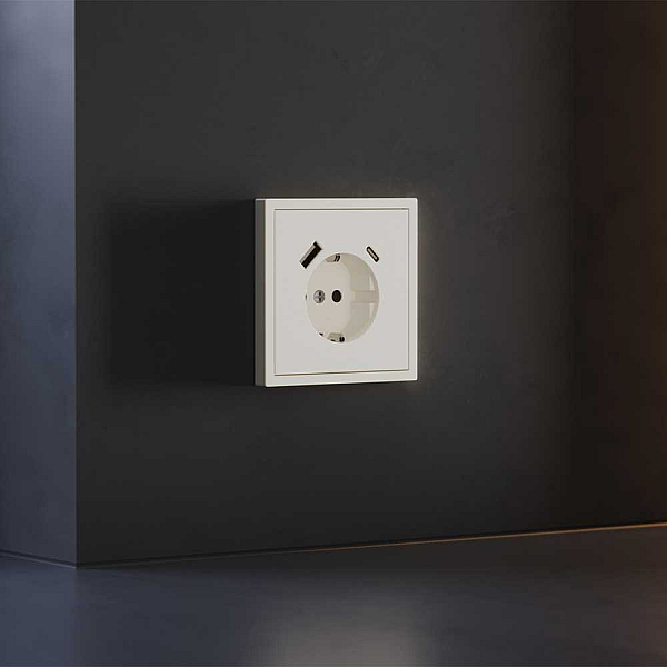 Накладка для розетки с заземлением и защитными шторками, с USB A+C, S70 (хлопок) Voltum VLS001013
