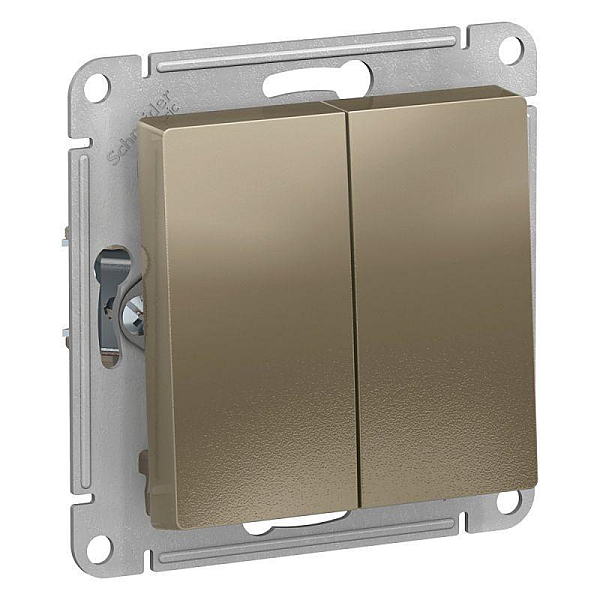 Переключатель двухклавишный проходной Systeme Electric AtlasDesign 10A 250V шампань ATN000565