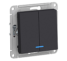 Выключатель двухклавишный Schneider Electric AtlasDesign 10A 250V с подсветкой карбон ATN001053