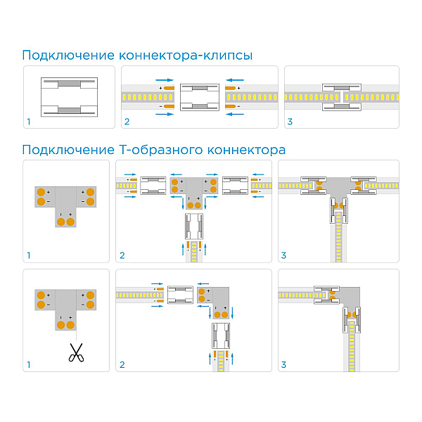 Комплект коннекторов (Т-образный +3 клипсы) для одноцв. светод. ленты 12/24В, COB, IP20, подложка 8 мм Apeyron 09-104