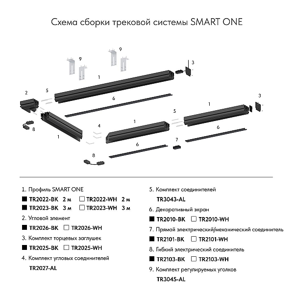 Комплект угловых соединителей шинопровода Denkirs Smart (4шт) TR2027-AL