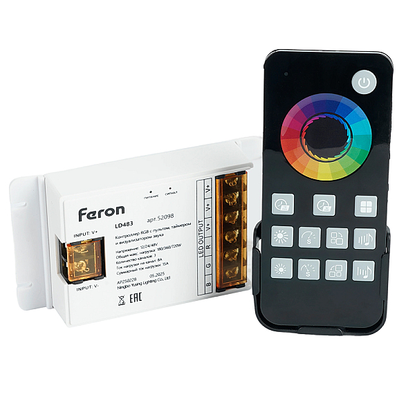 Контроллер RGB с пультом, таймером и визуализатором звука, 12-24-48V Feron LD483 52098