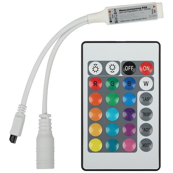 Контроллер Эра RGBController-12/24V-72/144W-IP20-IR мини для светодиодной ленты с ИК пультом Б0061110