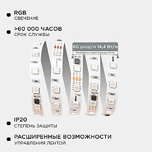 Комплект адресной светодиодной ленты Apeyron 24В 14,4Вт/м smd5050 60д/м IP20 10м RGB (адаптер питания, контроллер) 10-99