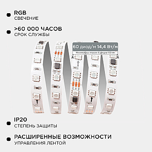 Комплект адресной светодиодной ленты Apeyron 24В 14,4Вт/м smd5050 60д/м IP20 5м RGB (адаптер питания, контроллер) 10-93