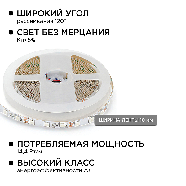 Комплект светодиодной ленты Apeyron 12В 14.4Вт/м smd 5050 60 д/м IP20 5 м RGB (блок, коннектор, контроллер) 10-33