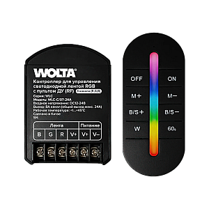 Контроллер 3-канальный для светодиодной ленты RGB 12-24В, 24А с пультом RF WOLTA WLC-C/07-24A