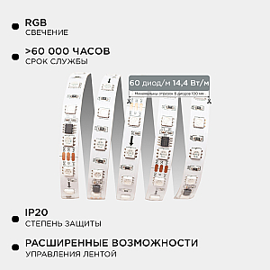 Комплект адресной светодиодной ленты Apeyron 24В 14,4Вт/м smd5050 60д/м IP20 2м RGB (адаптер питания, контроллер) 10-91