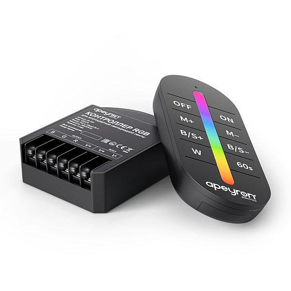 Контроллер RGB 12В/24В, 288вт/576Вт, 3 канала, 24А, IP20, ПДУ RF сенсорный (без батареек) Apeyron 04-103
