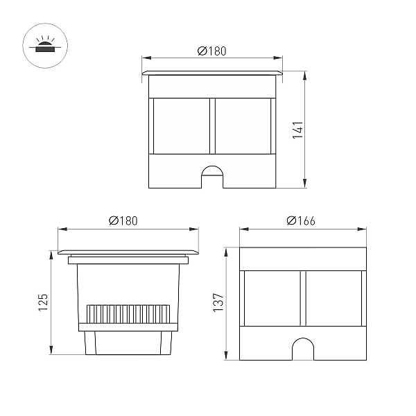 Ландшафтный светильник Arlight LTD-DAFNA-GROUND-R180-25W Day4000 (SL, 20 deg, 230V) (IP67 Металл) 061206