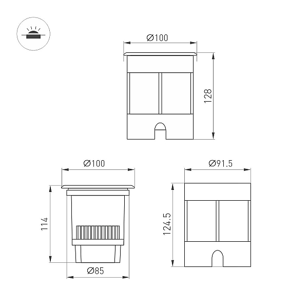Ландшафтный светильник Arlight LTD-DAFNA-GROUND-R100-6W Warm3000 (SL, 35 deg, 230V) (IP67 Металл) 061176
