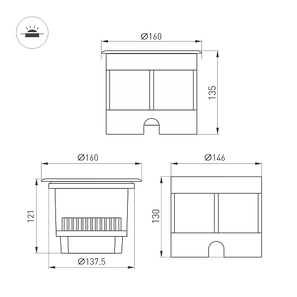 Ландшафтный светильник Arlight LTD-DAFNA-GROUND-R160-16W Day4000 (SL, 35 deg, 230V) (IP67 Металл) 061199