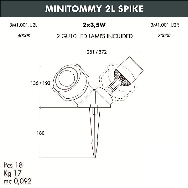 Ландшафтный светодиодный светильник Fumagalli Minitommy 2L Spike 3M1.001.000.AXU2L