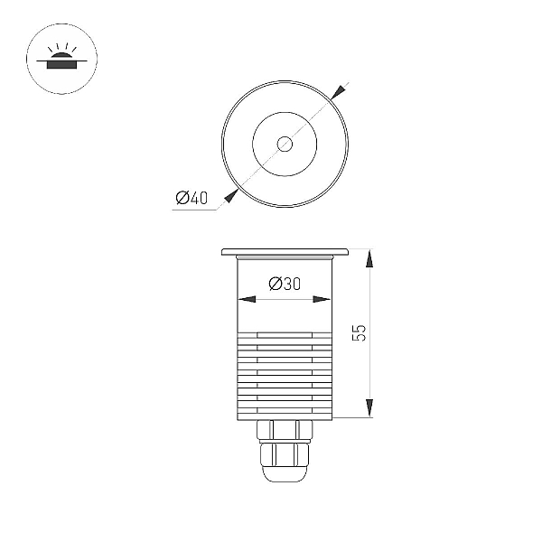 Грунтовый светильник Arlight ART-GROUND-R40-3W Warm3000 (SL, 36 deg, 24V) 048820