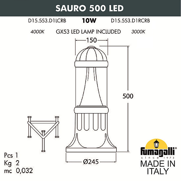 Садовый светильник Fumagalli Sauro D15.553.000.WXD1L.CRB