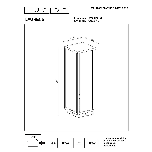 Уличный светильник Lucide Laurens 27805/50/30